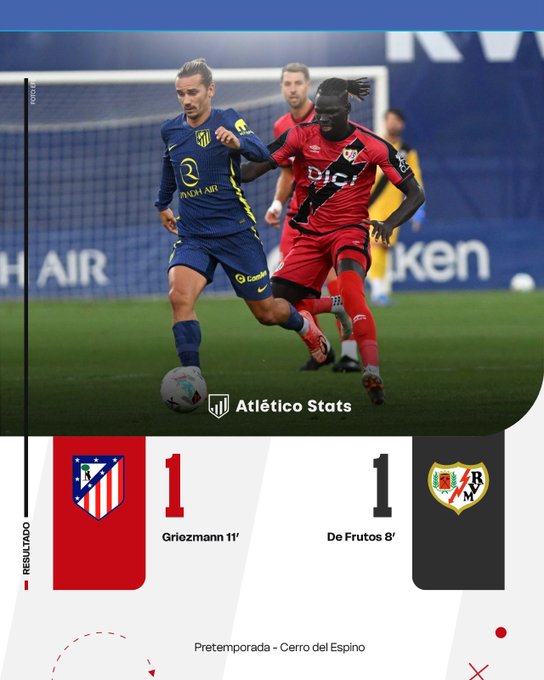 Atlético de Madrid 1-1 Rayo Vallecano en pretemporada.