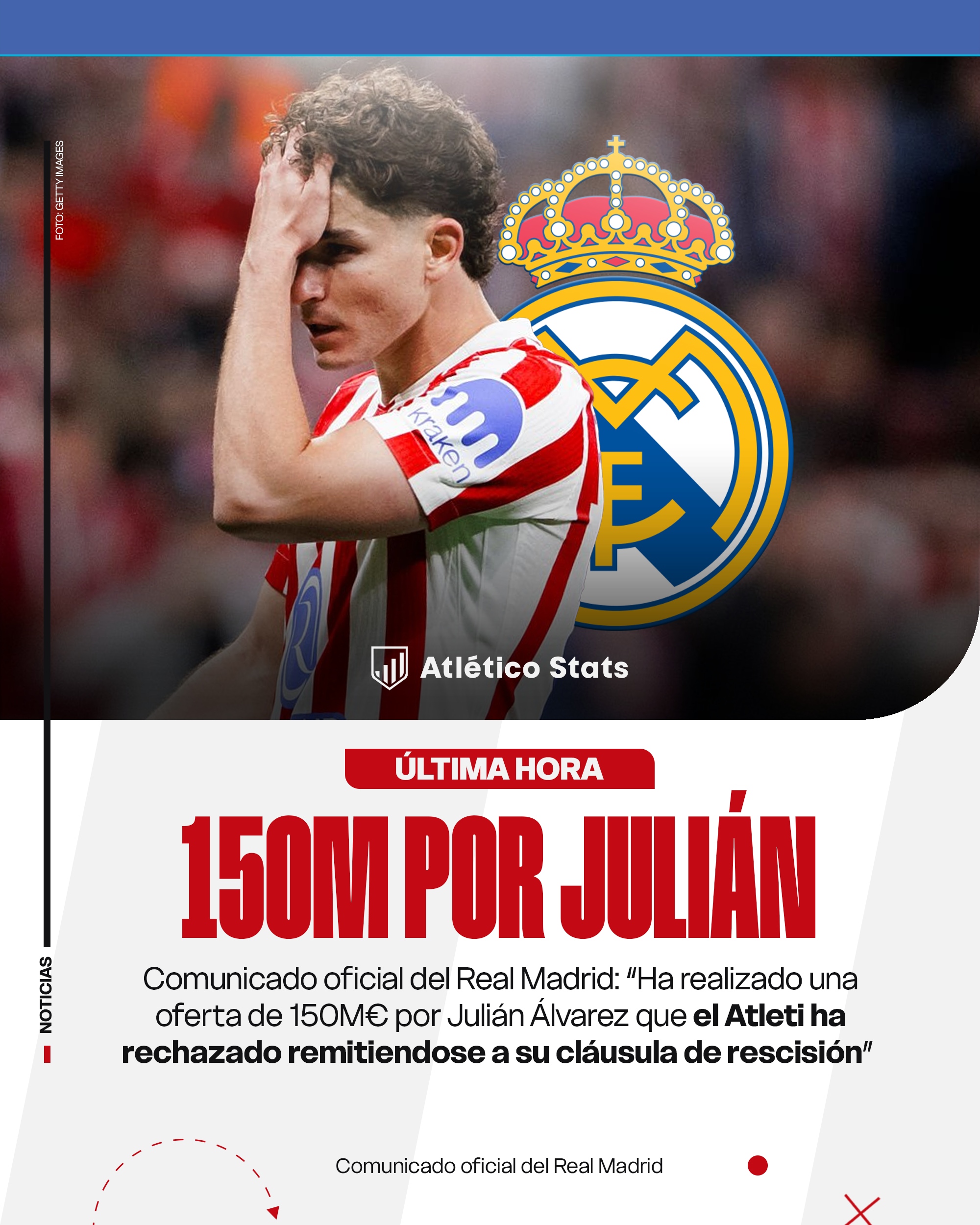 El Atleti dice 'no' a 150M€ del Real Madrid por Julián Álvarez