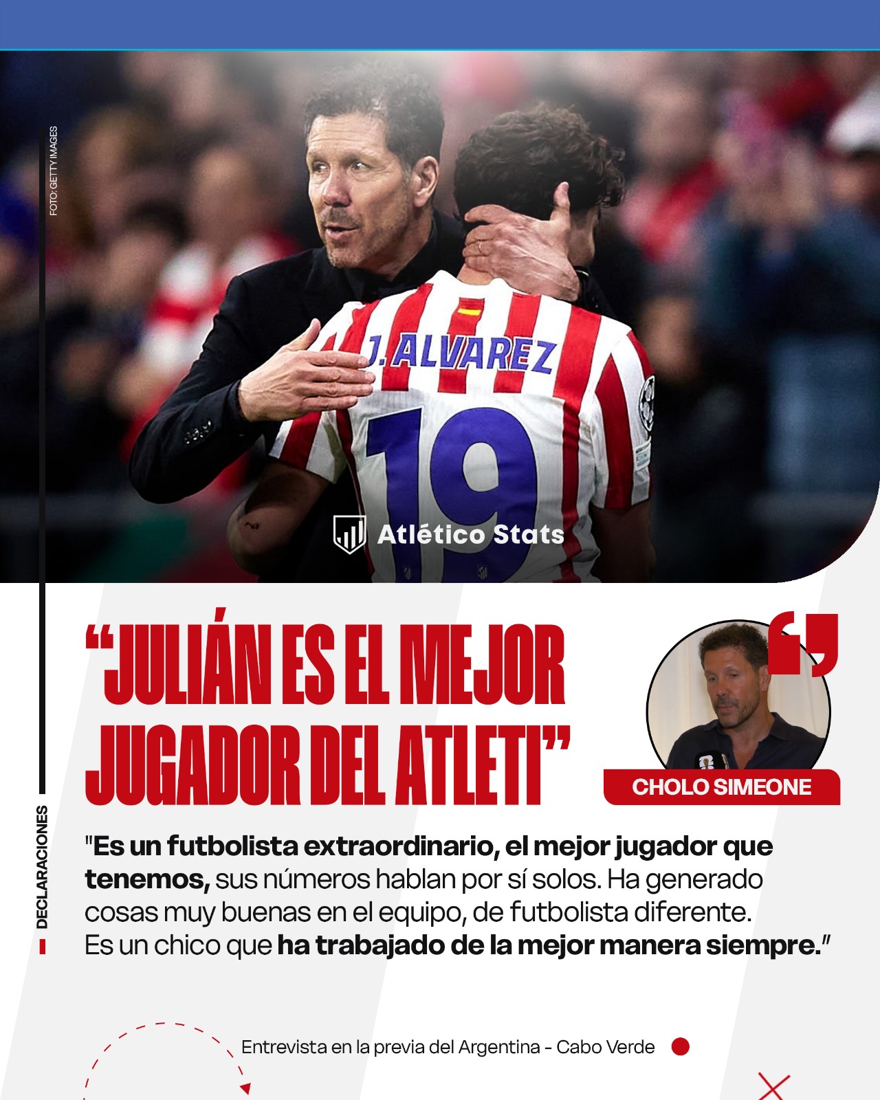 Simeone: "Julián es el mejor jugador que tenemos en el Atleti"