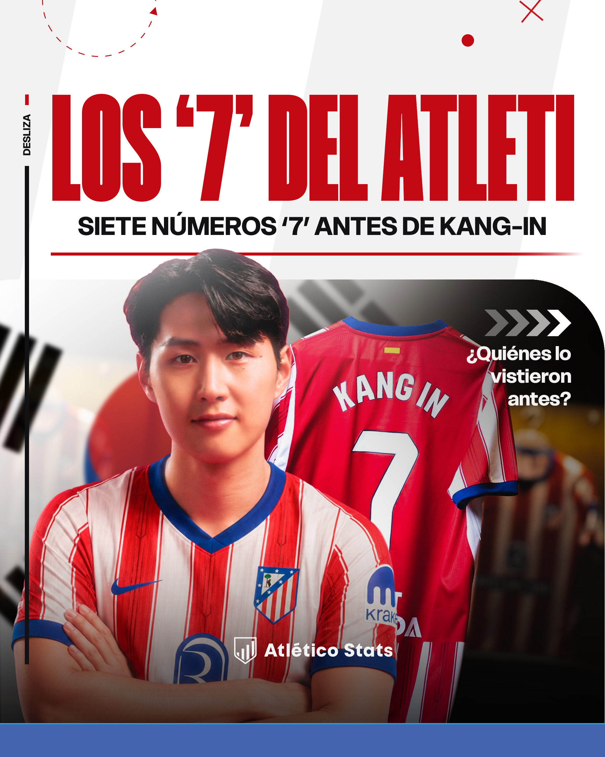 Kang-In Lee hereda el mítico dorsal '7' del Atlético de Madrid. Repasamos la historia de este número y los jugadores que lo vistieron, como Griezmann o Forlán.
