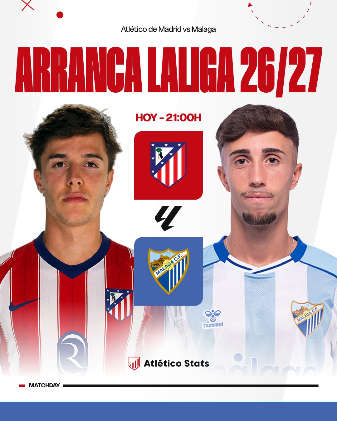El Atlético recibe al Málaga en el Metropolitano con Arnau Ortiz como protagonista y la posible aparición de Jorge Domínguez en el debut liguero.