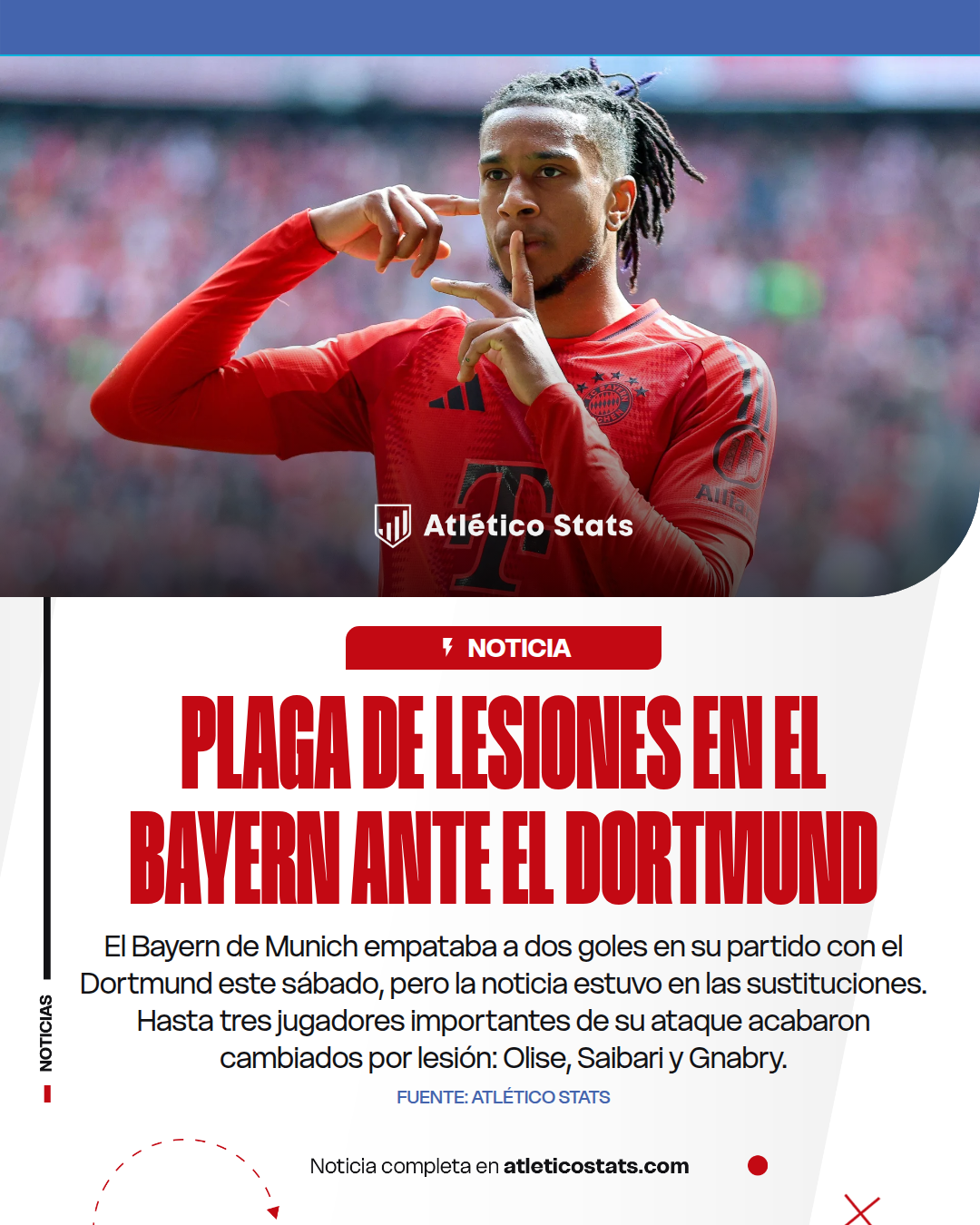 Plaga de lesiones en el Bayern de Munich antes del duelo de Champions League en el Metropolitano ante el Atleti: Olise, Saibari y Gnabry