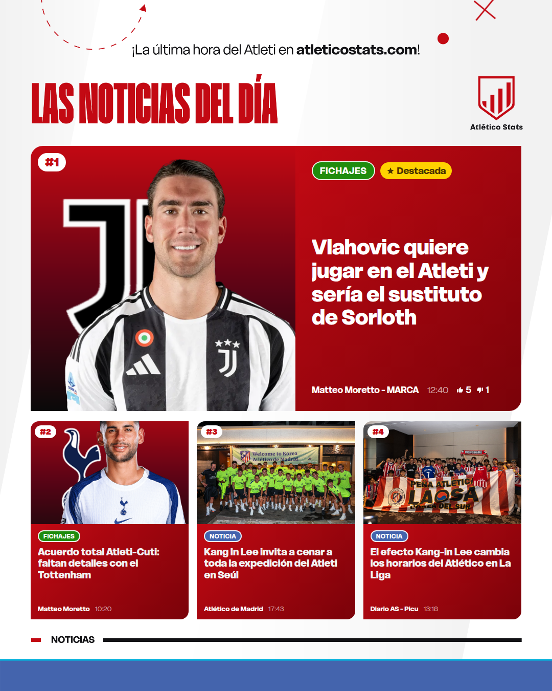 Vlahovic quiere jugar en el Atleti y sería el sustituto de Sorloth - Las noticias del día del Atleti