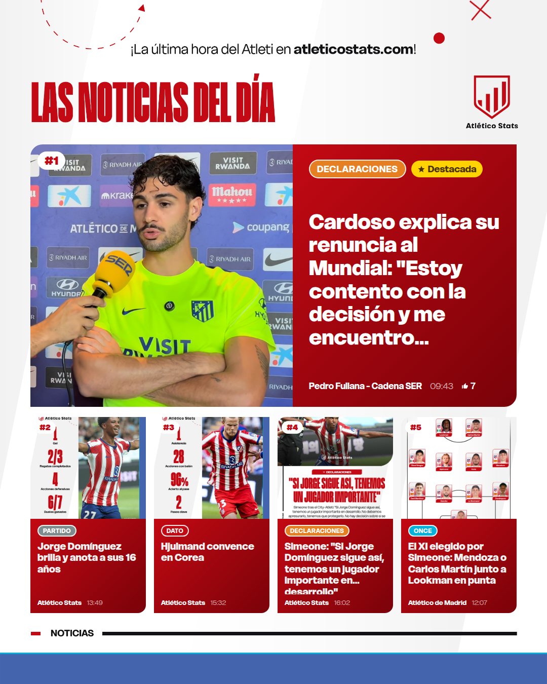 Cardoso explica su renuncia al Mundial: "Estoy contento con la decisión y me encuentro físicamente mejor" - Las noticias del día del Atleti
